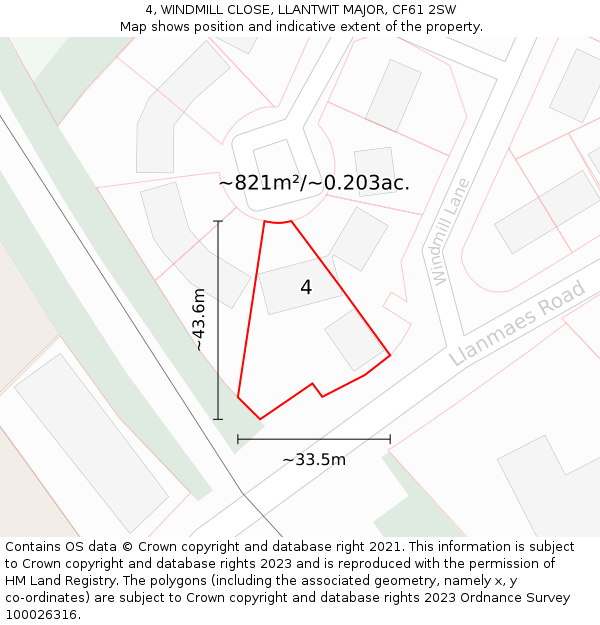 4, WINDMILL CLOSE, LLANTWIT MAJOR, CF61 2SW: Plot and title map