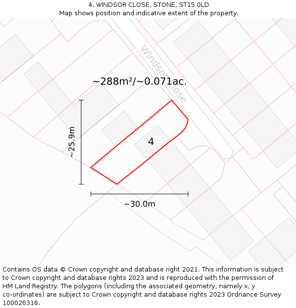 4, WINDSOR CLOSE, STONE, ST15 0LD: Plot and title map