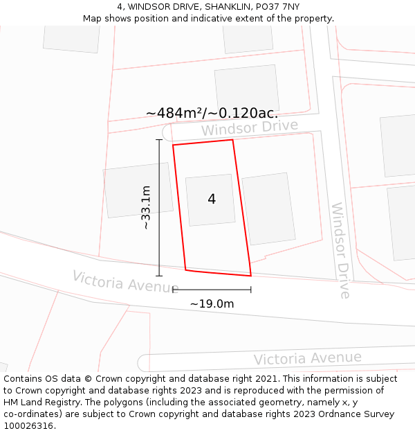 4, WINDSOR DRIVE, SHANKLIN, PO37 7NY: Plot and title map