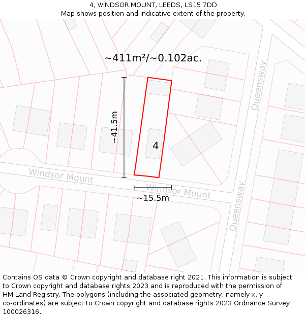 4, WINDSOR MOUNT, LEEDS, LS15 7DD: Plot and title map