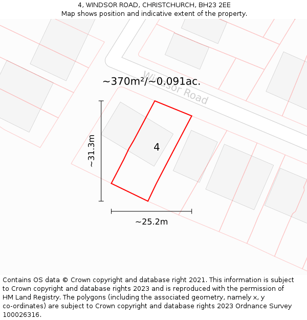 4, WINDSOR ROAD, CHRISTCHURCH, BH23 2EE: Plot and title map