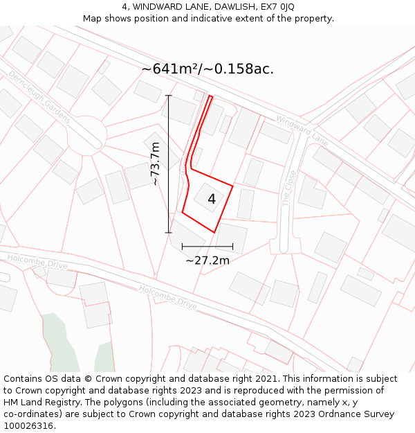 4, WINDWARD LANE, DAWLISH, EX7 0JQ: Plot and title map