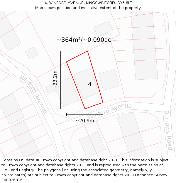 4, WINFORD AVENUE, KINGSWINFORD, DY6 8LT: Plot and title map