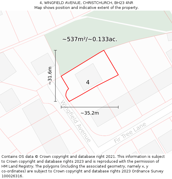 4, WINGFIELD AVENUE, CHRISTCHURCH, BH23 4NR: Plot and title map