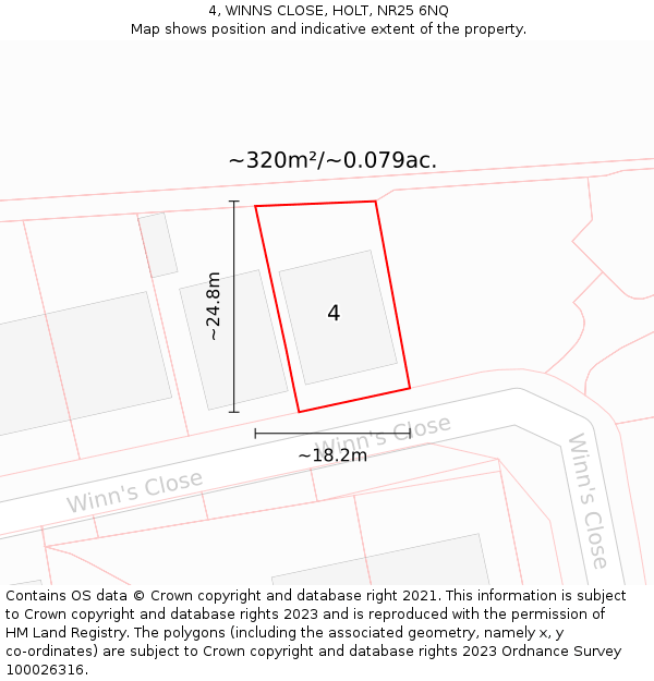 4, WINNS CLOSE, HOLT, NR25 6NQ: Plot and title map