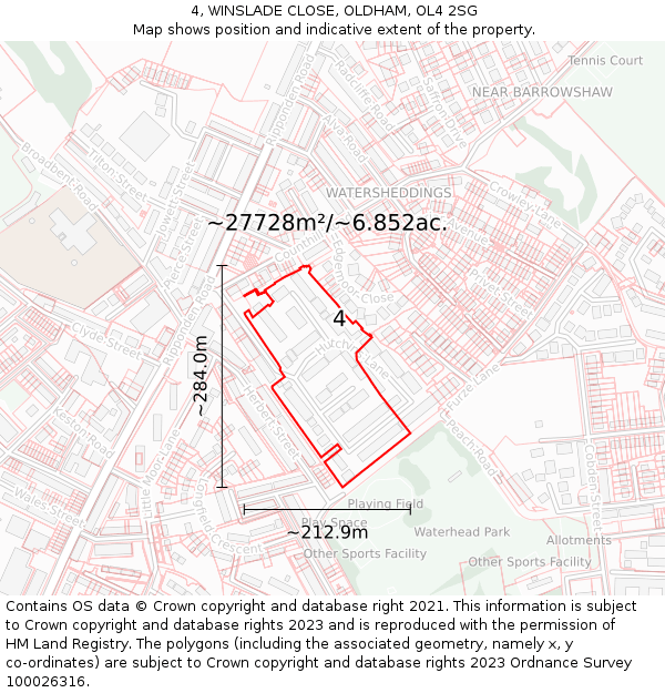 4, WINSLADE CLOSE, OLDHAM, OL4 2SG: Plot and title map