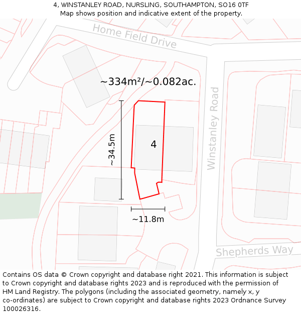 4, WINSTANLEY ROAD, NURSLING, SOUTHAMPTON, SO16 0TF: Plot and title map