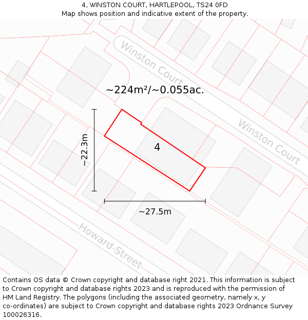 4, WINSTON COURT, HARTLEPOOL, TS24 0FD: Plot and title map