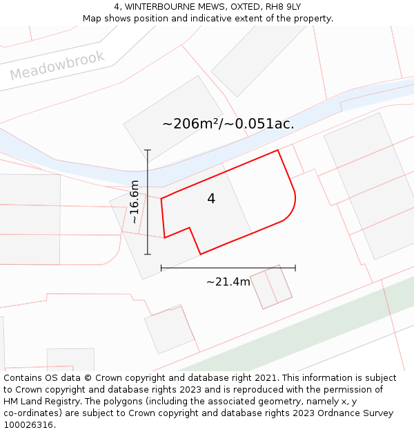 4, WINTERBOURNE MEWS, OXTED, RH8 9LY: Plot and title map