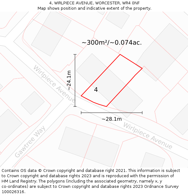 4, WIRLPIECE AVENUE, WORCESTER, WR4 0NF: Plot and title map