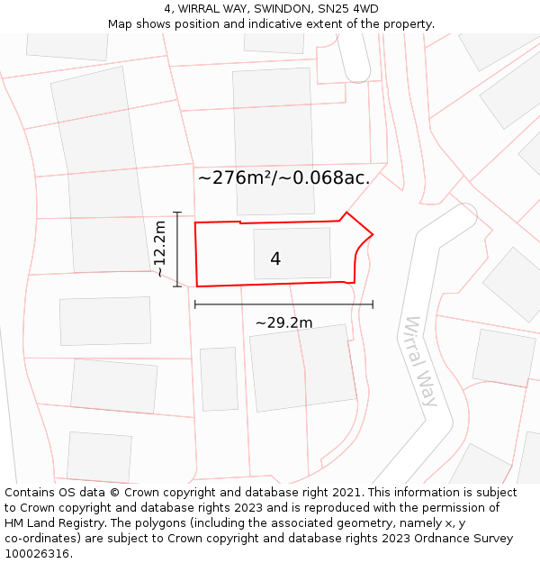 4, WIRRAL WAY, SWINDON, SN25 4WD: Plot and title map