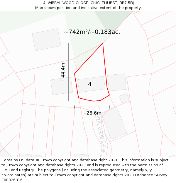 4, WIRRAL WOOD CLOSE, CHISLEHURST, BR7 5BJ: Plot and title map
