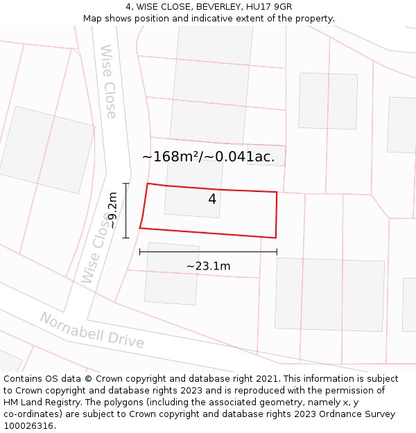 4, WISE CLOSE, BEVERLEY, HU17 9GR: Plot and title map
