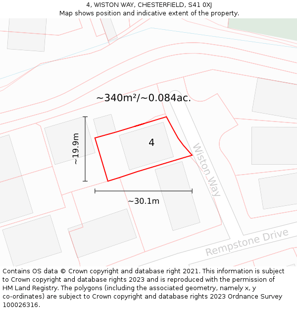 4, WISTON WAY, CHESTERFIELD, S41 0XJ: Plot and title map