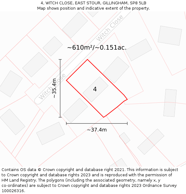 4, WITCH CLOSE, EAST STOUR, GILLINGHAM, SP8 5LB: Plot and title map