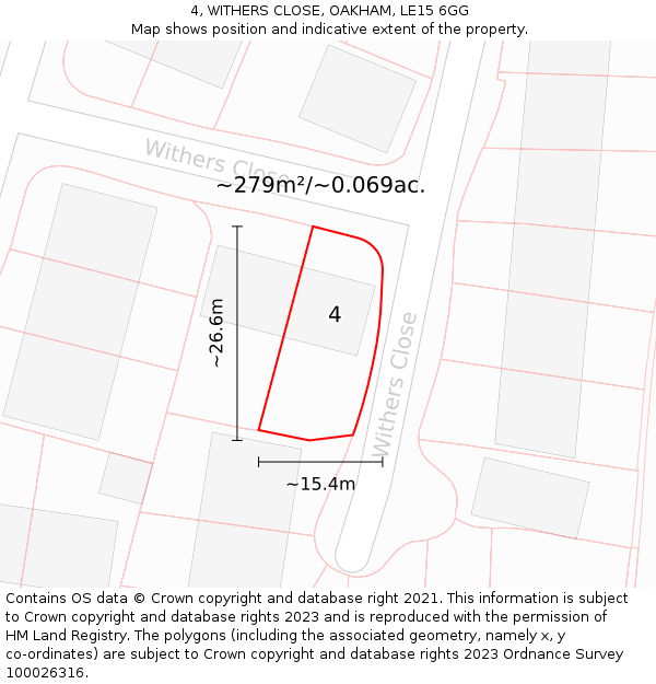 4, WITHERS CLOSE, OAKHAM, LE15 6GG: Plot and title map