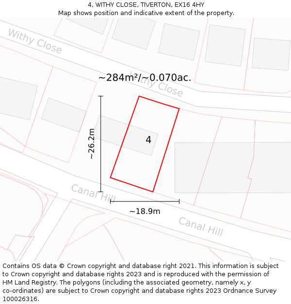 4, WITHY CLOSE, TIVERTON, EX16 4HY: Plot and title map