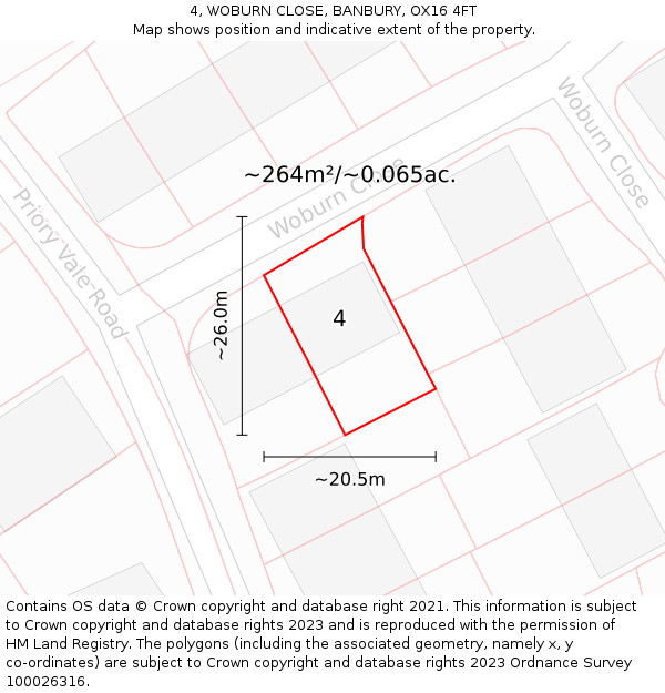 4, WOBURN CLOSE, BANBURY, OX16 4FT: Plot and title map