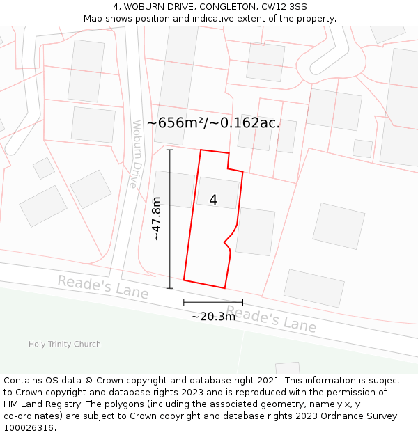 4, WOBURN DRIVE, CONGLETON, CW12 3SS: Plot and title map