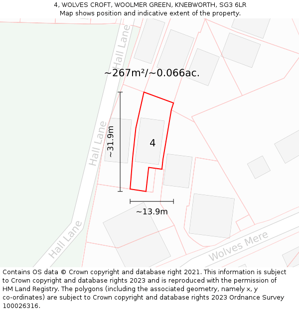 4, WOLVES CROFT, WOOLMER GREEN, KNEBWORTH, SG3 6LR: Plot and title map