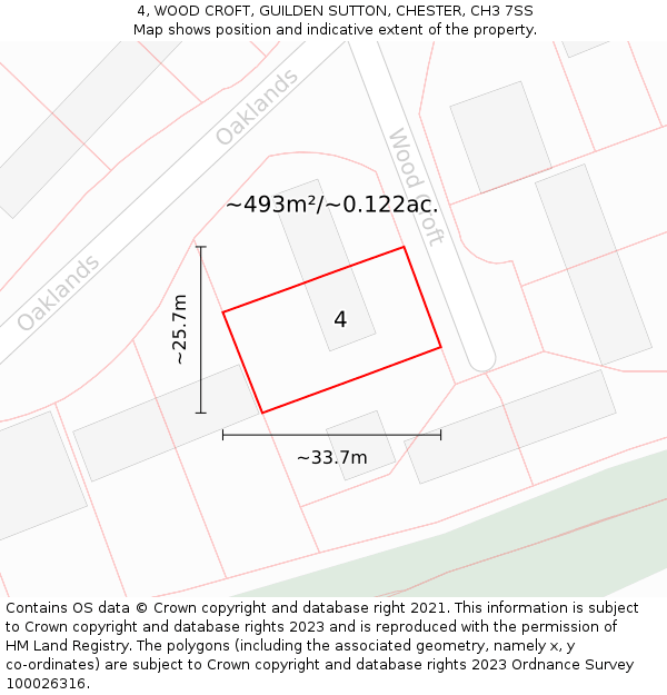 4, WOOD CROFT, GUILDEN SUTTON, CHESTER, CH3 7SS: Plot and title map