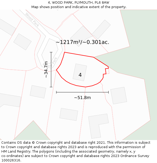 4, WOOD PARK, PLYMOUTH, PL6 8AW: Plot and title map