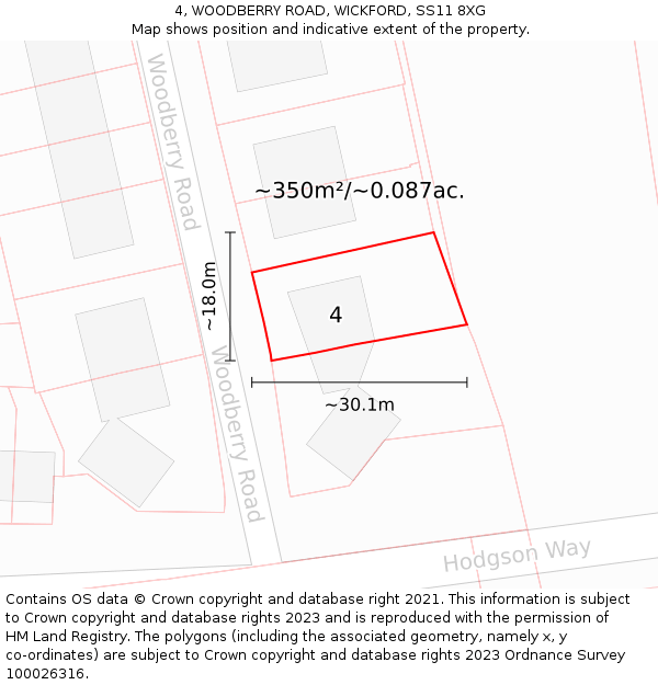4, WOODBERRY ROAD, WICKFORD, SS11 8XG: Plot and title map