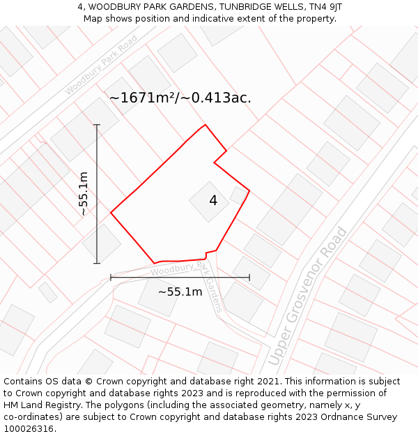 4, WOODBURY PARK GARDENS, TUNBRIDGE WELLS, TN4 9JT: Plot and title map