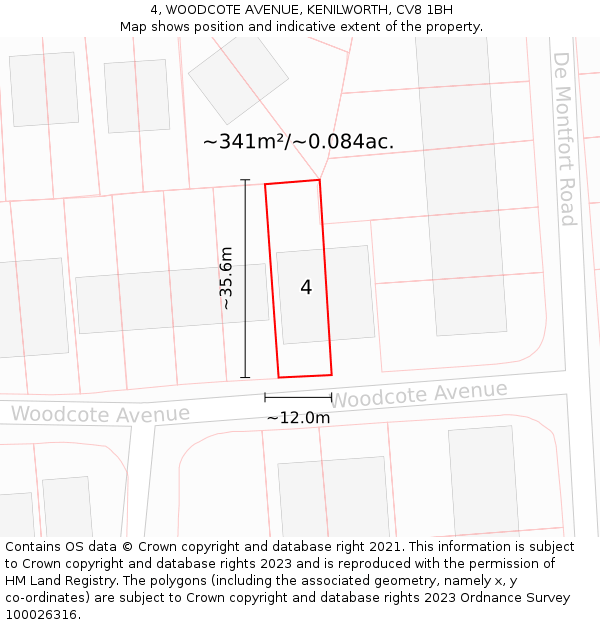 4, WOODCOTE AVENUE, KENILWORTH, CV8 1BH: Plot and title map