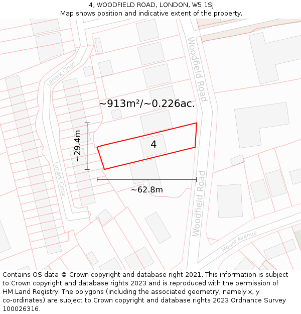 4, WOODFIELD ROAD, LONDON, W5 1SJ: Plot and title map