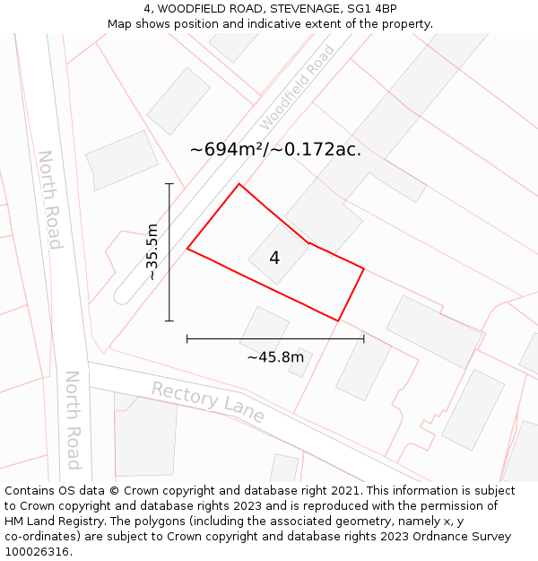 4, WOODFIELD ROAD, STEVENAGE, SG1 4BP: Plot and title map