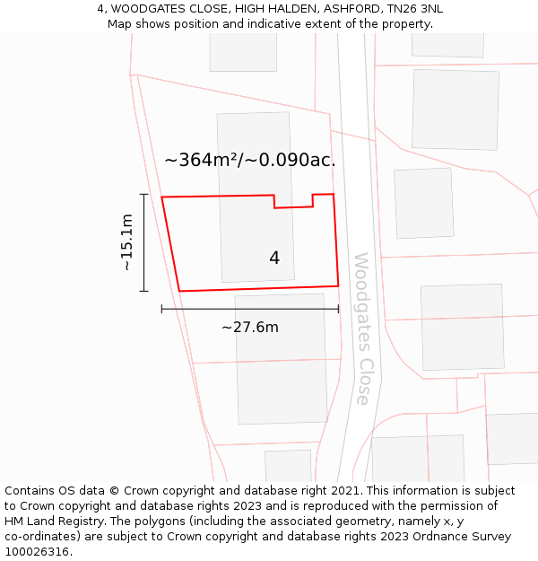 4, WOODGATES CLOSE, HIGH HALDEN, ASHFORD, TN26 3NL: Plot and title map