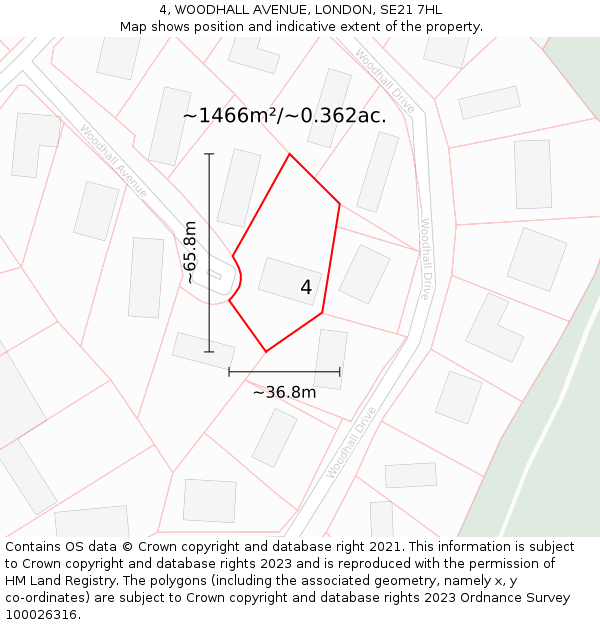 4, WOODHALL AVENUE, LONDON, SE21 7HL: Plot and title map