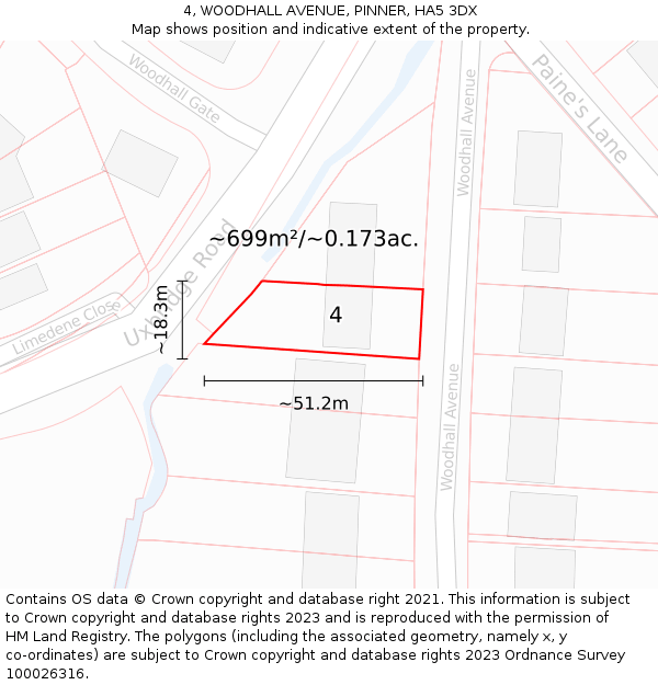 4, WOODHALL AVENUE, PINNER, HA5 3DX: Plot and title map