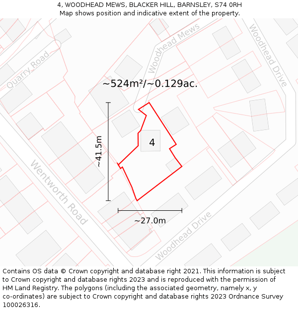 4, WOODHEAD MEWS, BLACKER HILL, BARNSLEY, S74 0RH: Plot and title map