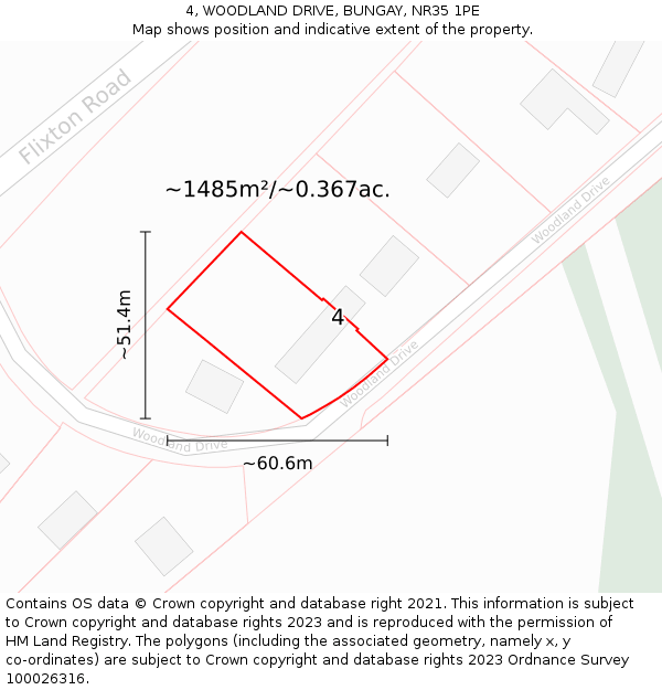 4, WOODLAND DRIVE, BUNGAY, NR35 1PE: Plot and title map