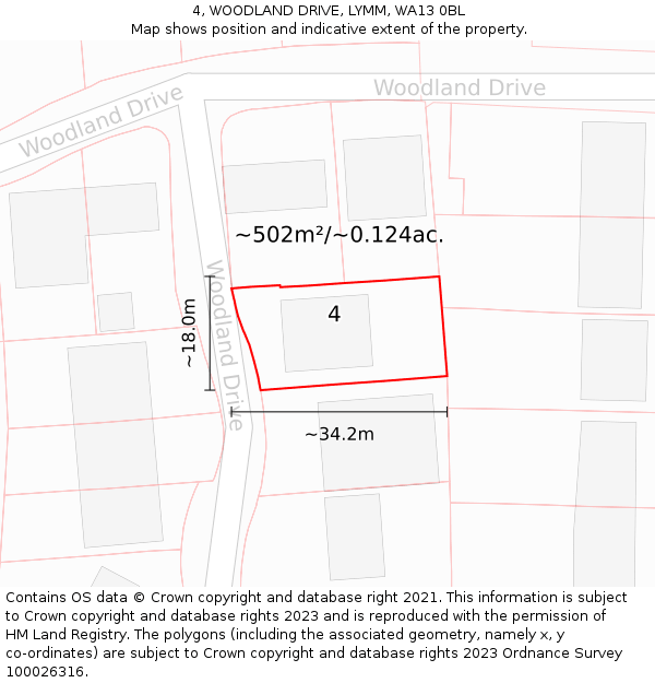 4, WOODLAND DRIVE, LYMM, WA13 0BL: Plot and title map