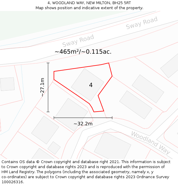 4, WOODLAND WAY, NEW MILTON, BH25 5RT: Plot and title map