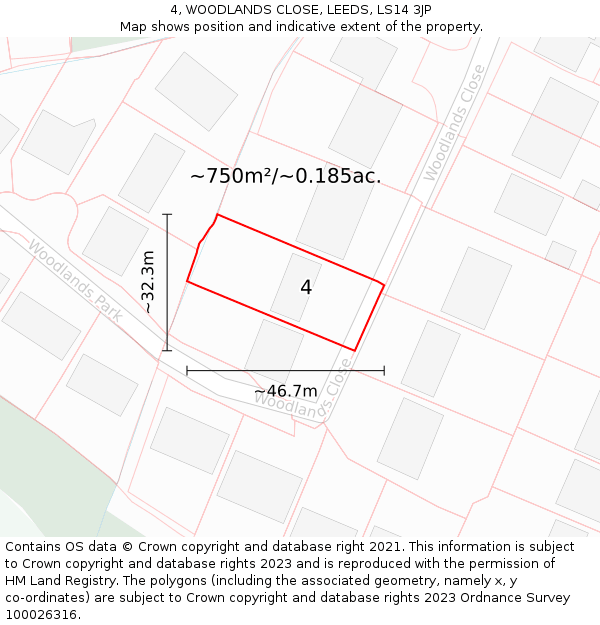 4, WOODLANDS CLOSE, LEEDS, LS14 3JP: Plot and title map