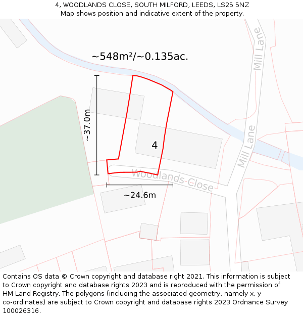 4, WOODLANDS CLOSE, SOUTH MILFORD, LEEDS, LS25 5NZ: Plot and title map