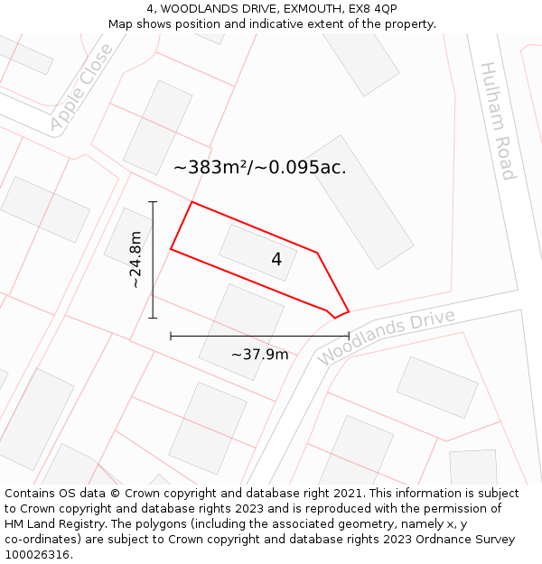 4, WOODLANDS DRIVE, EXMOUTH, EX8 4QP: Plot and title map