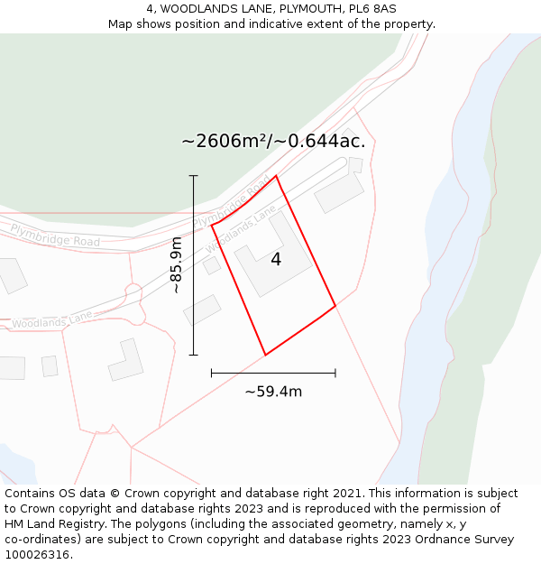 4, WOODLANDS LANE, PLYMOUTH, PL6 8AS: Plot and title map