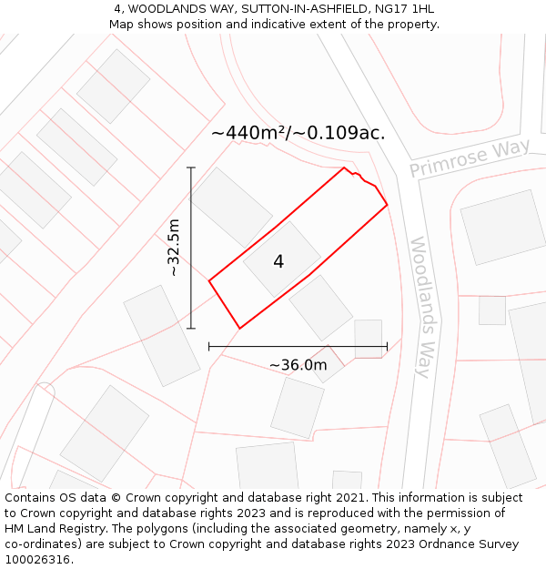 4, WOODLANDS WAY, SUTTON-IN-ASHFIELD, NG17 1HL: Plot and title map