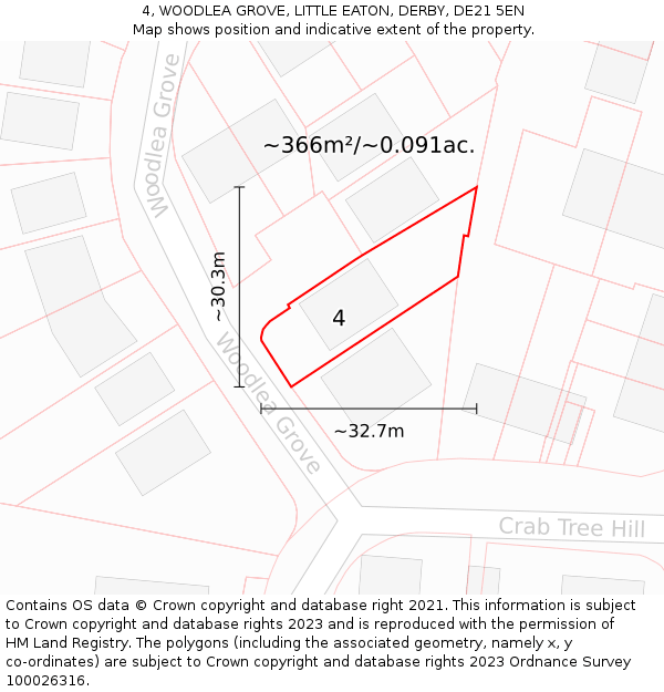 4, WOODLEA GROVE, LITTLE EATON, DERBY, DE21 5EN: Plot and title map