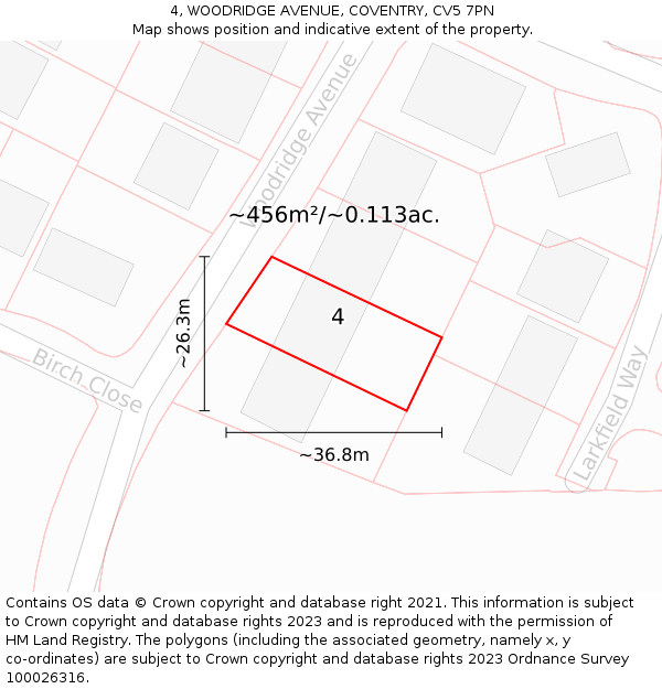 4, WOODRIDGE AVENUE, COVENTRY, CV5 7PN: Plot and title map
