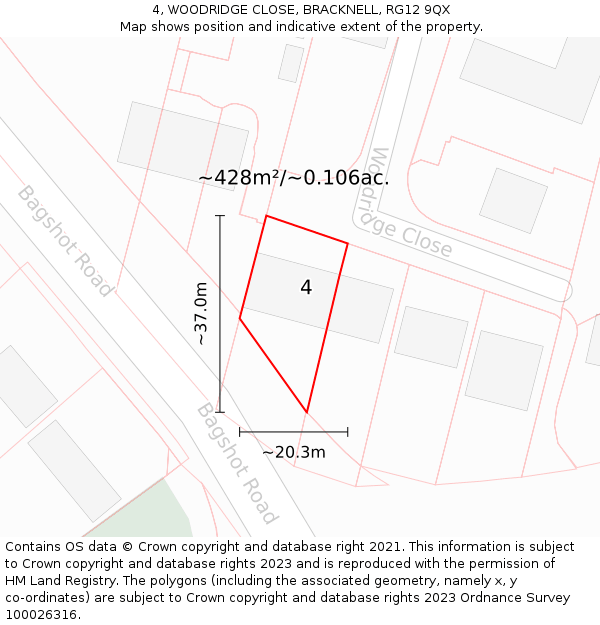 4, WOODRIDGE CLOSE, BRACKNELL, RG12 9QX: Plot and title map