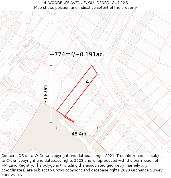 4, WOODRUFF AVENUE, GUILDFORD, GU1 1XS: Plot and title map