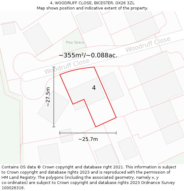 4, WOODRUFF CLOSE, BICESTER, OX26 3ZL: Plot and title map