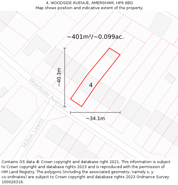 4, WOODSIDE AVENUE, AMERSHAM, HP6 6BG: Plot and title map