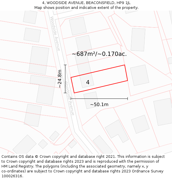 4, WOODSIDE AVENUE, BEACONSFIELD, HP9 1JL: Plot and title map